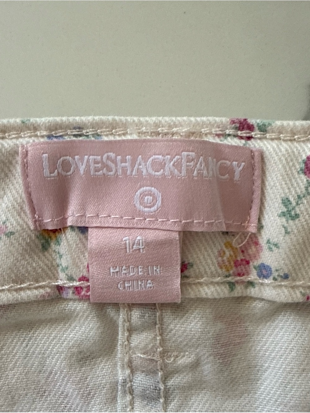 LoveShackFancy Target White Floral Ruffle-Hem Shorts with Pink & Blue Blossoms - Picture 2 of 4